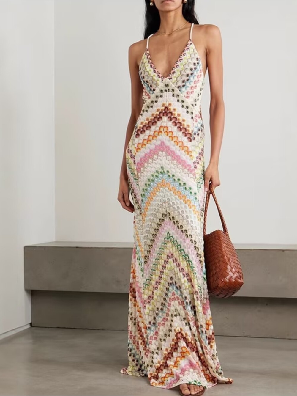 Trendy Contrast Color Suspender Dress Sexy V-neck Sleeveless Slim Beach Vacation